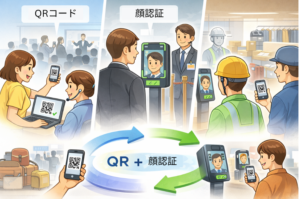 QRコードと顔認証を組み合わせた運用イメージ