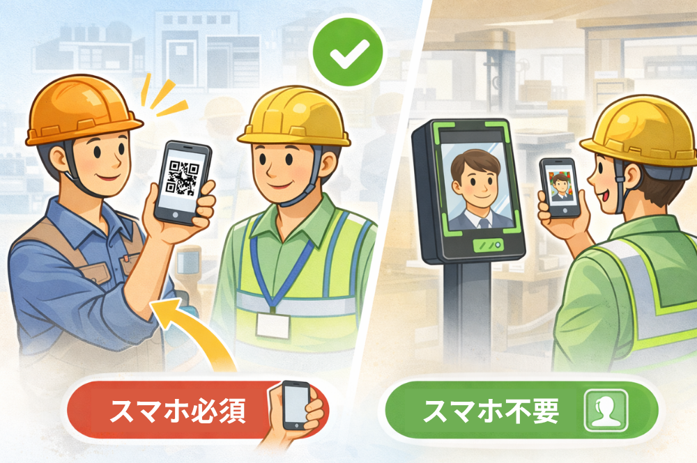 工事現場や点検現場での顔認証入場管理イメージ