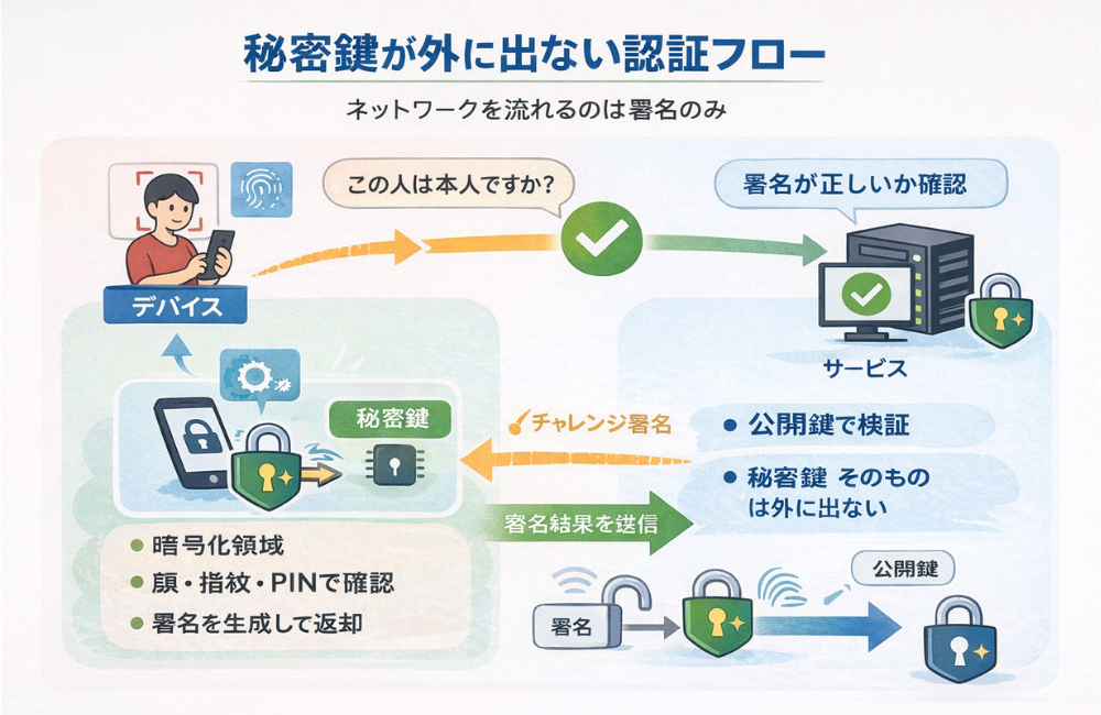 秘密鍵が外に出ない認証フロー
