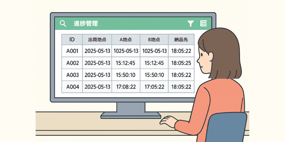 管理者の画面で一覧表示されている進捗状況